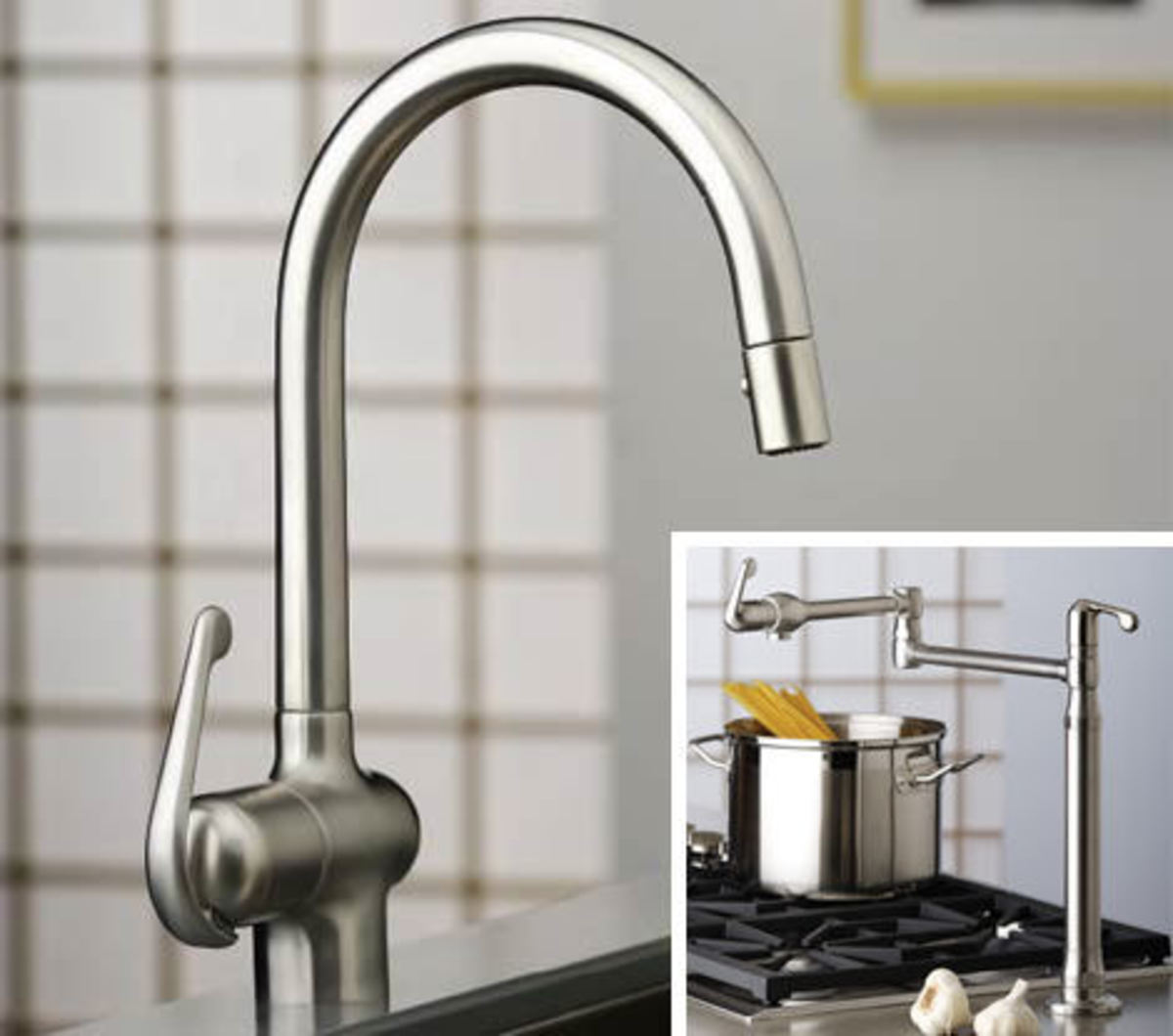 Grohe Kitchen Faucets - two options for pot filling with high arch in chrome