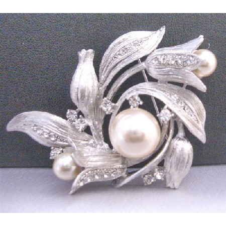 Turlip Brooch Very Sophisticate Made With Silver Metal Exclusive Quality Decorated Sparkling W/ Cubic Zircon Wedding Cake Brooch