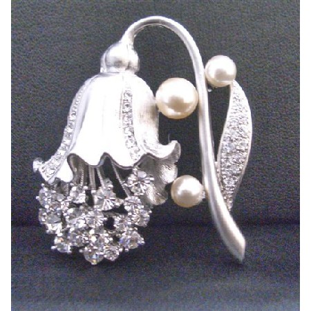 Lamp Flower Shaped Brooch Fully Embedded w/ Diamante Bridal Bridemaids Dress