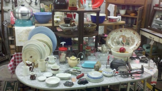 Some of the older dishes can be priced high, but look for bargains spread out on tables and shelves. 