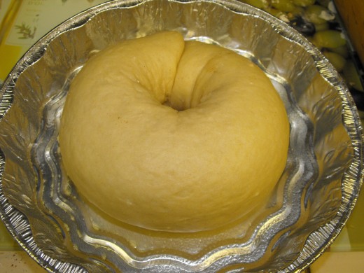Create a ring in your cake pan, seam side down