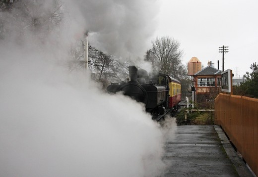 Didcot Railway Centre 3738 departs in a cloud of steam.