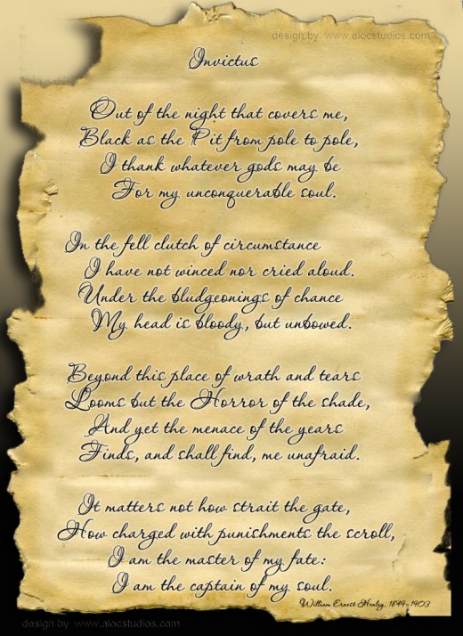 Digital collage with the poem Invictus by William Ernest Henley. 1849-1903 Design of poster by AlocStudios