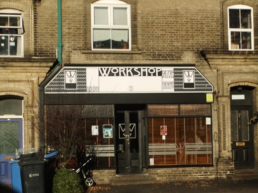 The laid back and extremely popular Workshop cafe/bar on Earlham Road - during good weather customers spill out onto the forecourt tables, although this picture was taken in early January