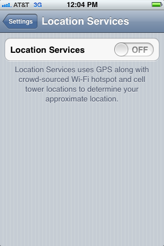 Make sure Location Services is set to OFF.