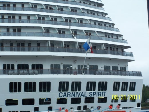 LOOKING AT THE CARNIVAL SPIRIT FROM THE REAR END - 8/21/2011