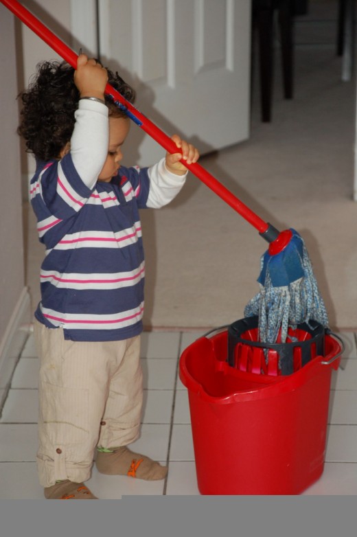 Children love to help with ordinary household tasks, such as sweeping or mopping.