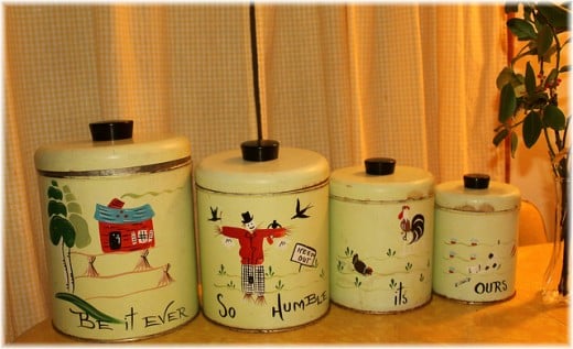 This set of vintage metal canisters has been given a facelift with this delightful paint job!