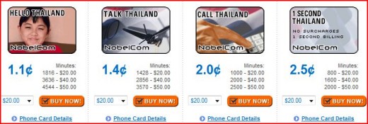 Four Thailand Phone Cards Offered By Nobelcom