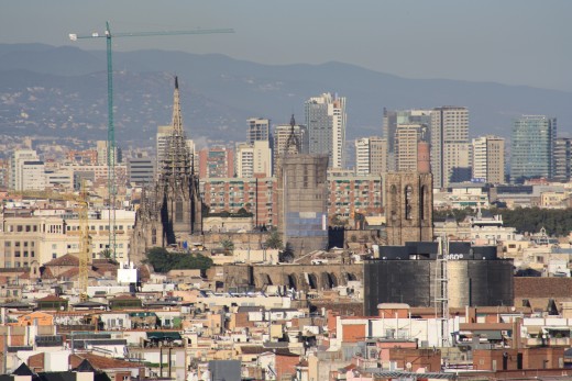 Magic Fountain of Montjuic Surroundings, Panorama Views at Daytime, Barcelona, Spain