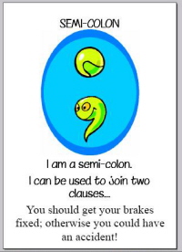 Semicolon Sign; Image source: www.primaryclassroomresources.co.uk