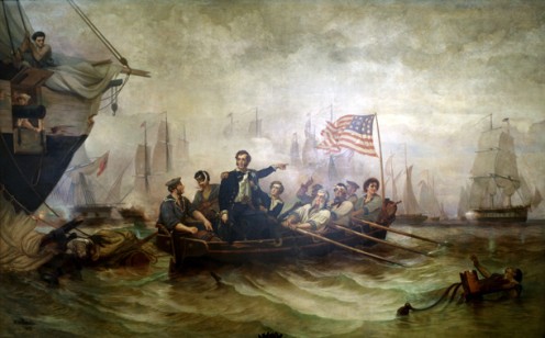 Battle of Lake Erie in 1813, painted  by William H. Powell in 1865: Oliver Hazard Perry transfers from US Brig Lawrence to US Brig Niagara. See list of Battles farther below.