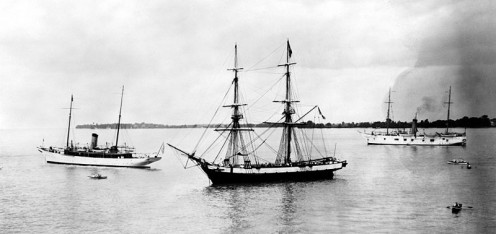 The Brig USS Niagara at Put-in-Bay, Ohio near Toledo for the Centennial Celebration of the Battle of Lake Erie in 1913.