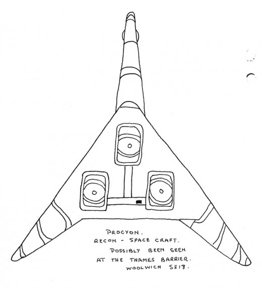 Sketch sent to the Ministry of Defence of a UFO sighted over Woolwich, east London, Sept. 2003