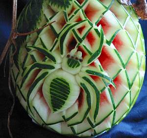 A watermelon carving inspired by Thai tradition
