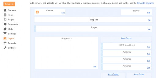 The Blogger Layout area.