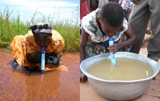 Children drinking out of a $3 to $5 lifestraw which will last them for a year Children drinking out of a $3 to $5 lifestraw which will last them for a year