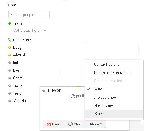 You can elect to block or just not display a Gmail Chat contact.