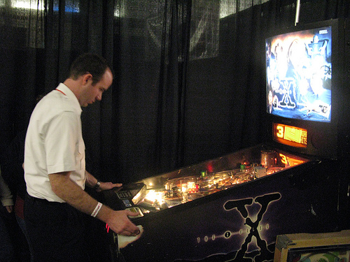 Somebody playing my old Sega X-Files at the 2010 TPF.  Shortly after this the game burned down, fell over, and sank into the swamp.