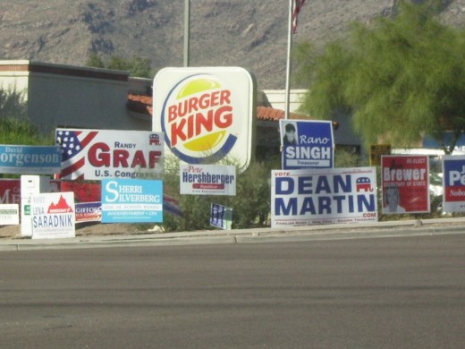 Campaign Signs crowd the roadside at election time.
