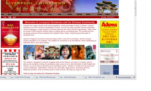 The web page of Liverpool's China Town