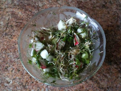 Radish Salad with Roasted Sesame Seeds in Olive Oil