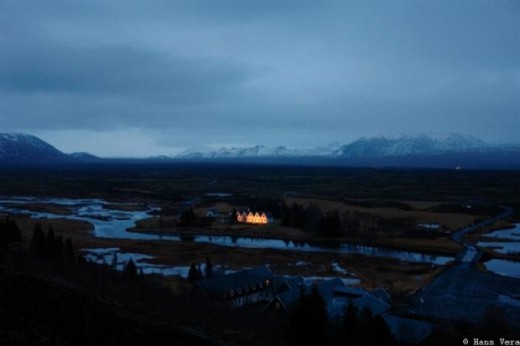 Pingvellir as the sun sets.