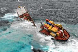 The wreck of the cargo ship Rena off the coast of New Zealand.