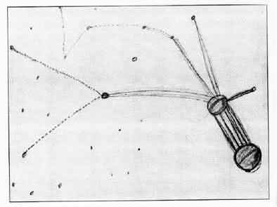 Betty's drawing of the UFO occupants Star System as it was shown to her by the leader of the craft. 