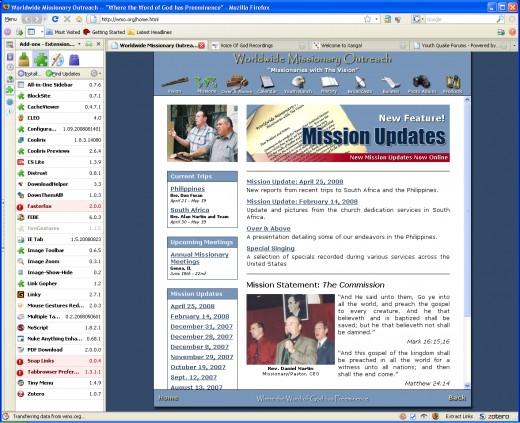 Here is a view of my FireFox 3.03 with the disabled Addons that need upgrading.  Now my favorite is Snap Links(second red from bottom) losing Tabbrowser,and Fasterfox is not that big of a deal.