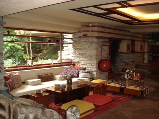 Interior of Fallingwater, designed by architect, Frank Lloyd Wright.