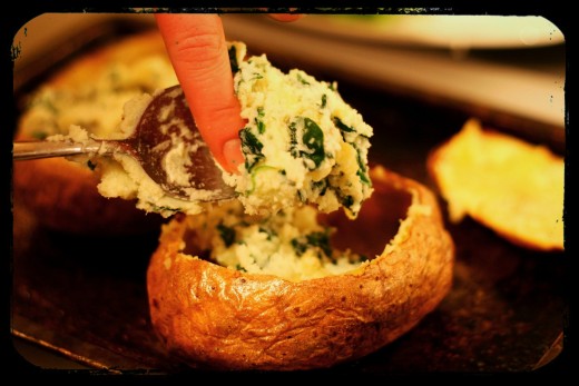 Spoon the mix back into the potato skins