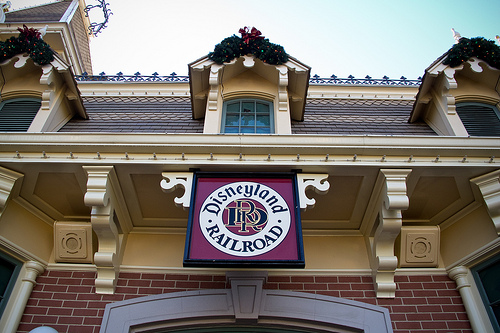 The sign above the Main Street Railroad station entrance at Disneyland.