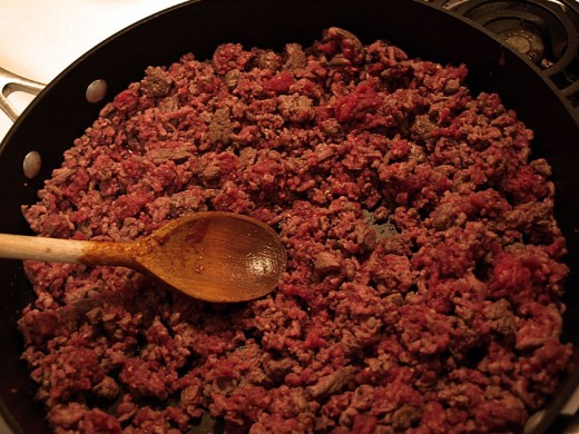 9.  When your beef is mostly cooked you can add it to the pot.