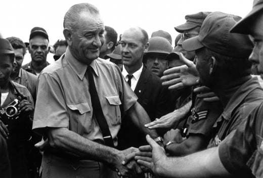 President Johnson with U.S. Troops in Vietnam