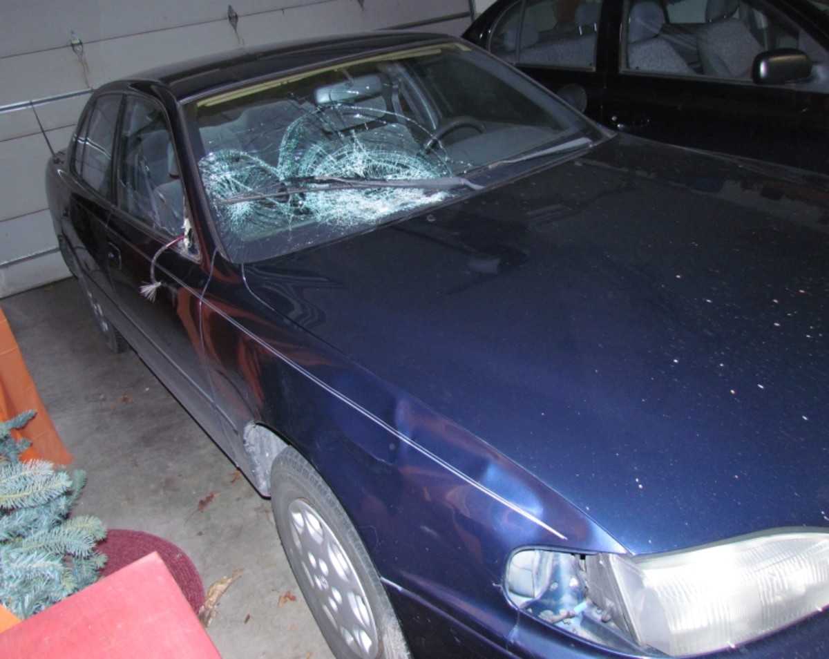 Damaged car.
