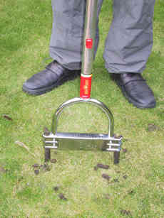A hand aerator being used. 