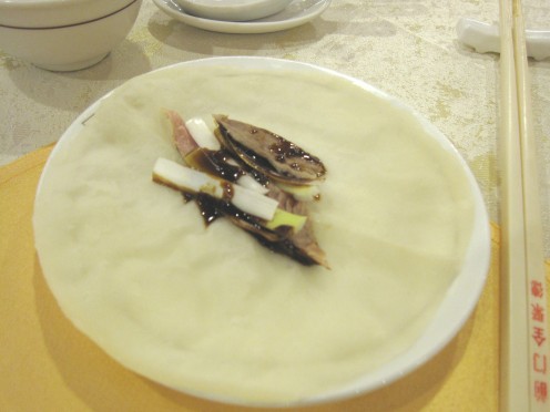 Peking Duck Pancake in Progress