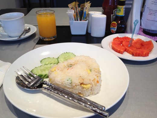 For breakfast you get a few course selections from a menu. I chose fried rice with chicken.