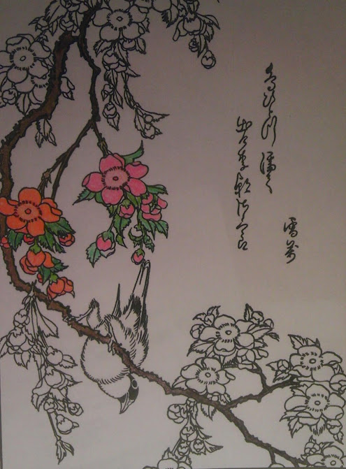 Weeping cherry tree in colored pencil