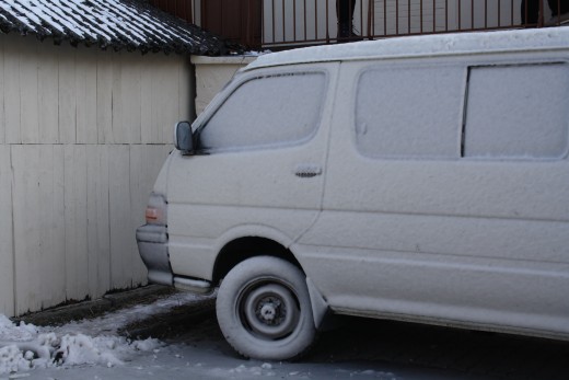 Van covered with ice, Versoix Lake Prominade, Lake Geneva, Switzerland