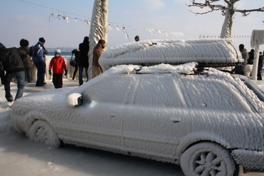 Auto Covered With Ice, Versoix Lake Prominade, Lake Geneva, Switzerland