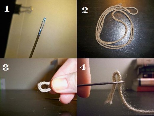 Fold the yarn into a loop so it's easier to thread. 