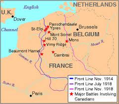A map of the area World War I took place, and where roughly Vimy Ridge is.