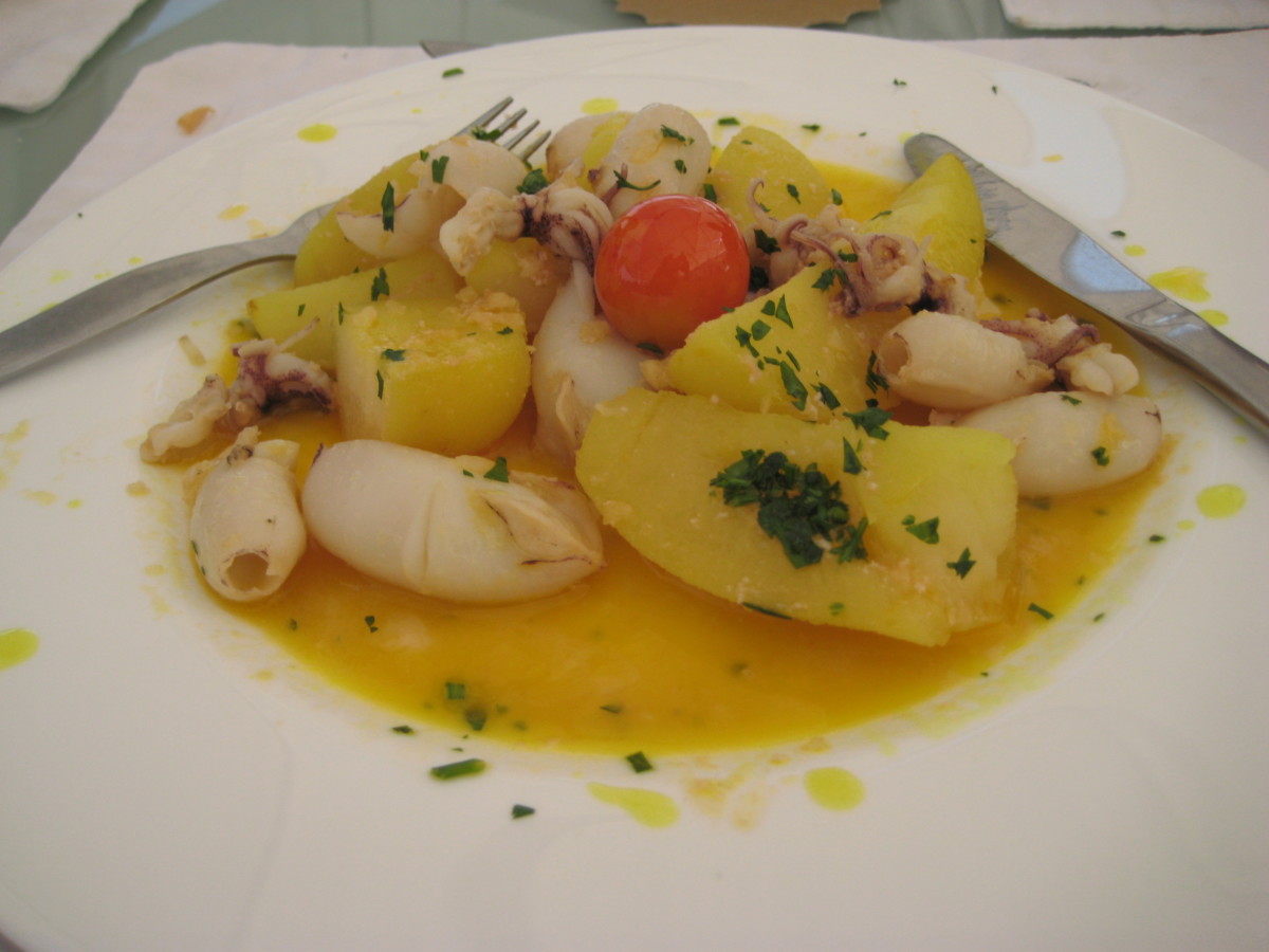 My choice of entrée - squid with potatoes in a lemony sauce