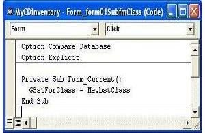 GSstForClass variable setting at "On Current" event of control 'form01SubfmClass'