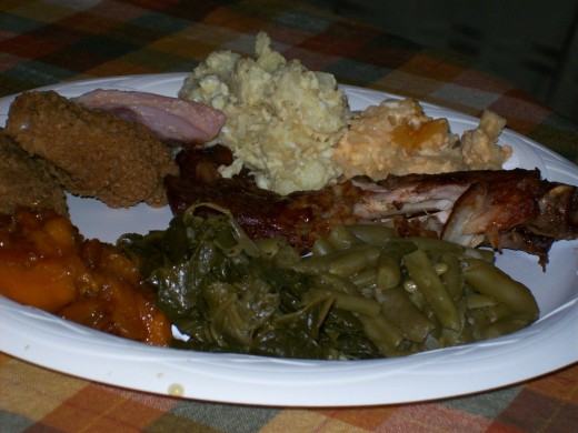Delicious turkey wings were prepared by Marie, along with Ocie's collard greens and candied yams