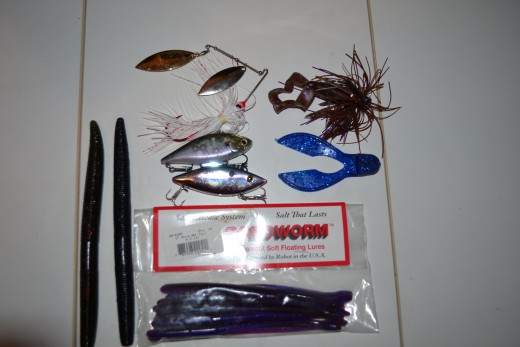 spinnerbait, jig, rattle trap, dropshot, senko