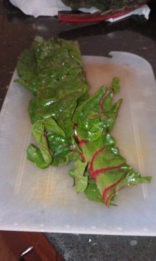 Then stack your strips of greens.