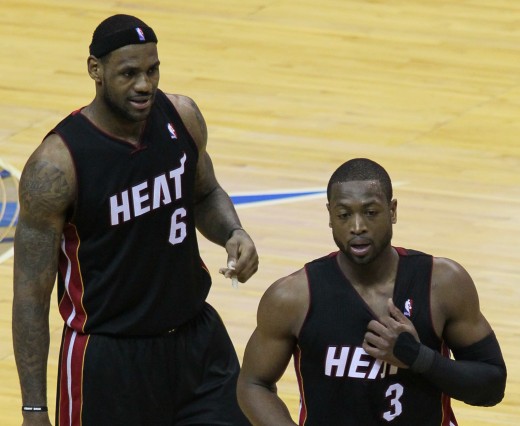 James (left) with fellow star Dwyane Wade